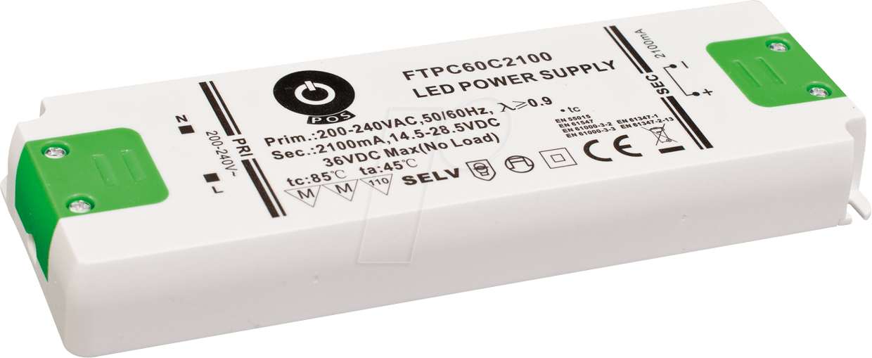 FTPC60C2100 - LED-Netzteil, 59,85 W, 2100 mA, 14,5-28,5 V DC von POS POWER