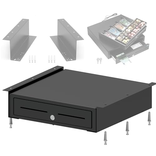 Kassenschublade POS VALLEY mit Metallhalterungen zur Montage unter der Theke - Innen 4 Banknoten / 8 Münzen (Euro), 24 V RJ11/12, 41 x 41 x 11 cm von POS VALLEY