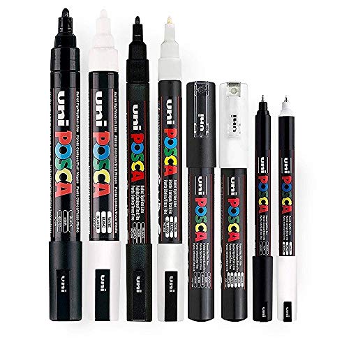 Posca Black & White – Fine bis Medium Set mit 8 Stiften (PC-5M, PC-3M, PC-1M, PC-1MR) 1 von POSCA