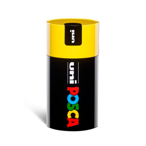 Posca UNI GIFT BOX - 18 Marker Stifte in verschiedenen Farben - mittlere Rundspitze - 2,5 mm Strich - Aluminium Geschenkbox - Kappenfarbe: gelb von POSCA
