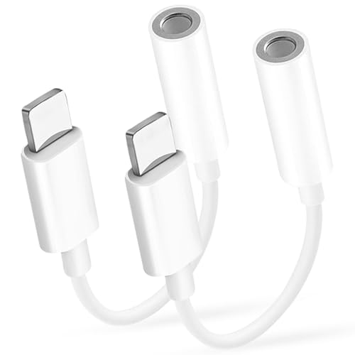 iPhone Aux Adapter [MFi Zertifiziert] 2 Packs Ligh-tning auf 3,5 mm Kopfhörer Jack Adapter, 3,5 mm Aux Audio Kopfhöreranschluss Konverter für iPhone 14/14 Pro/13/13 Pro Max/12/11/11 Pro/X/XS/XR/8/7 von POSCA