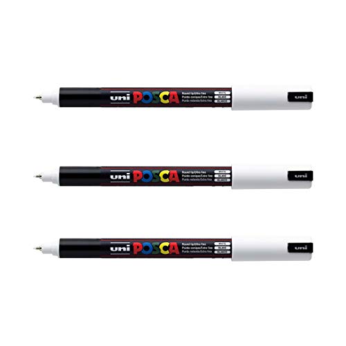 posca Mitsubishi Pencil – 3 Marker, weiß, PC1MR, extrafeine Spitze, 0,7 mm, Marker, Farbe auf Wasserbasis, für Papier, Textilien, Glas, Kieselsteine usw. posca Mitsubishi Pencil – 3 Marker, weiß, PC1MR, extrafeine Spitze, 0,7 mm, Marker, Farbe auf Wasserbasis, für Papier, Textilien, Glas, Kieselsteine usw. von POSCA