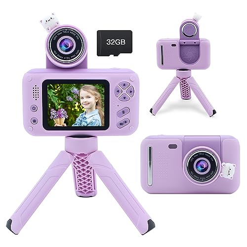 Kinderkamera mit 32 GB SD-Karte, Mädchen-Kamera mit Stativ für 4–10 Jahre alt, 6,1 cm Bildschirm, 1080P HD-Digitalkamera für Kinder, Kleinkind-Kamera, Geburtstag für 4, 5, 6, 7, 8, 9, 10 Jahre alte von POSO