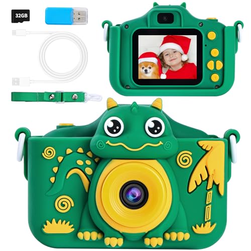Kinderkamera mit 32GB SD-Karte, POSO Kinder Kamera Dinosaurier, 1080P HD Digitalkamera für Kinder, 2,0-Zoll-Bildschirm Fotoapparat Kinder, Mädchen Spielzeug für 3-10 Jahre von POSO