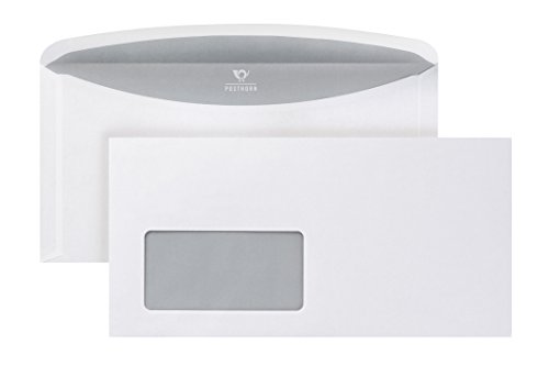POSTHORNvelox Briefumschlag C6/5 (1000 Stück), nassklebende Fenster-Briefumschläge mit außenliegenden Seitenklappen, weiße Kuvertierhüllen mit grauem Innendruck, 114 x 229 mm, 80g/m² von Posthorn