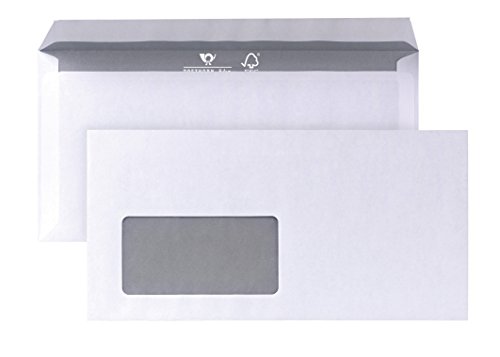 POSTHORN Briefumschlag DIN lang (1000 Stück), haftklebender Briefumschlag mit Fenster, weiße Briefumschläge aus FSC® zertifiziertem Papier, grauer Innendruck, 110 x 220 x1 mm, 80g/m² von POSTHORN MADE BY BONG