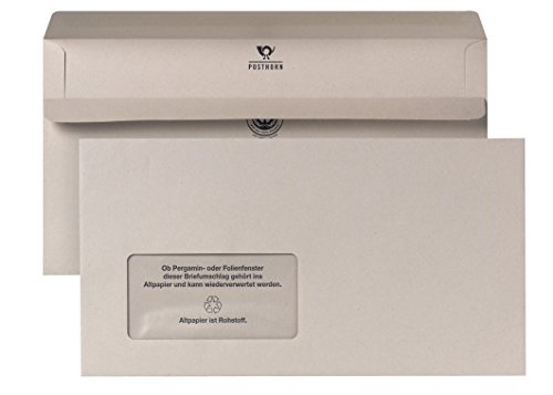 POSTHORN Briefumschläge mit Fenster 125x235 mm (1000 Stück) | Briefumschläge selbstklebend | Briefkuvert mit Fenster & grauem Innendruck | Briefumschlag 80g/m², 100% Recycling Papier | Grau von POSTHORN MADE BY BONG