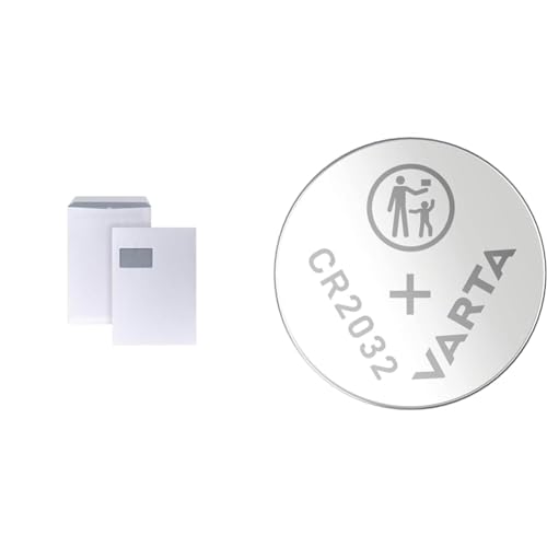 POSTHORN Versandtasche C4 (250 Stück) & VARTA Batterien Knopfzellen CR2032, 10 Stück, Lithium Coin, 3V, kindersichere Verpackung, für elektronische Kleingeräte - Autoschlüssel, Fernbedienungen, Waagen von POSTHORN MADE BY BONG