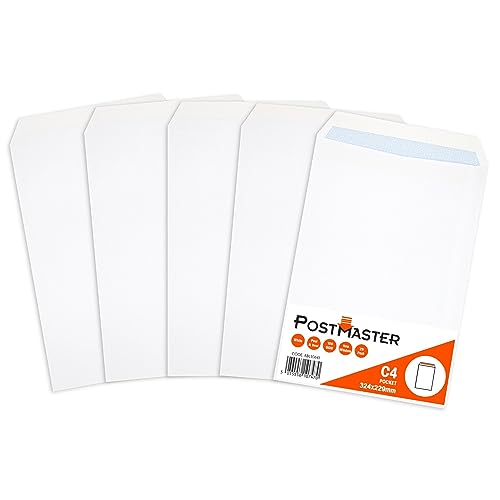 Postmaster Briefumschläge, A4, haftklebend, 100 g/m², weißes Papier, 25 Stück von POSTMASTER