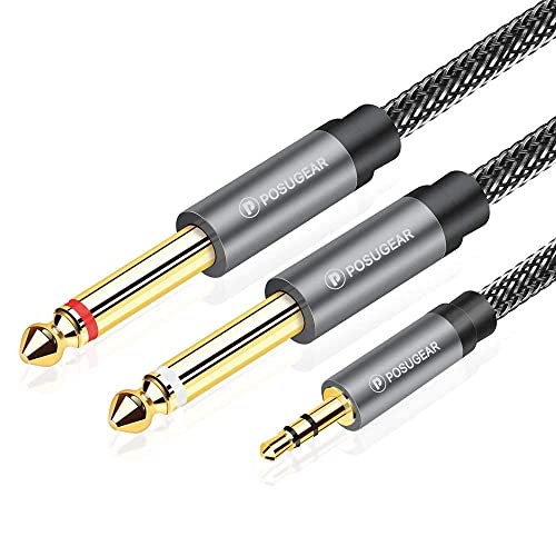 POSUGEAR 3.5mm Klinke auf Dual 6.35mm Mono Y AudioKabel 3M, 6.35mm Klinkenstecker auf 3.5mm Klinke Audio Splitter Kabel,Nylon Geflochten Digital Interface Instrument Kabel (Grau) von POSUGEAR
