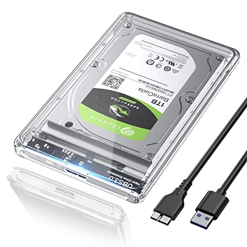 POSUGEAR Festplattengehäuse 2,5 Zoll, USB 3.0 Externes Festplatten Gehäuse für 7mm/9.5mm 2.5 Zoll SATA SSD HDD mit UASP unterstützt, Externe SSD Gehäuse mit USB 3.0 Kabel Werkzeugfreie Montage-Klar von POSUGEAR