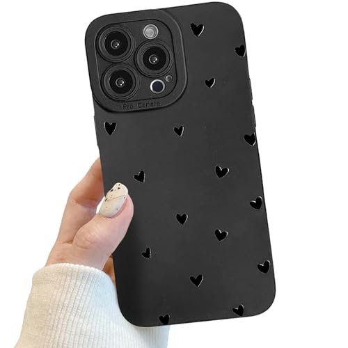 Handyhülle für iPhone 14 Pro Schwarz matt mit Kameraschutz, Niedlich Herz Schutzhülle Design für Frauen Mädchen, Kratzfeste Schutzhülle für iPhone 14 Pro von POTOK