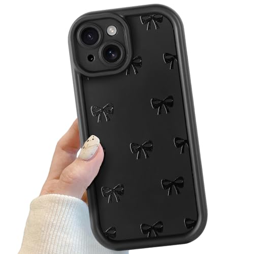 Handyhülle für iPhone 15 Plus Schwarz, Handyhülle mit Schleife Muster Niedliches Hülle für Frauen Mädchen, Bumper Stoßfeste Schutzhülle für iPhone 15 Plus Handyhülle für iPhone 15 Plus Schwarz, Handyhülle mit Schleife Muster Niedliches Hülle für Frauen Mädchen, Bumper Stoßfeste Schutzhülle für iPhone 15 Plus von POTOK