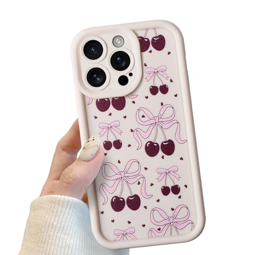 Handyhülle für iPhone 15 Pro Weiß, Handyhülle mit Schleife Kirsche Muster Niedliches Hülle für Frauen Mädchen, Bumper Stoßfeste Schutzhülle für iPhone 15 Pro Handyhülle für iPhone 15 Pro Weiß, Handyhülle mit Schleife Kirsche Muster Niedliches Hülle für Frauen Mädchen, Bumper Stoßfeste Schutzhülle für iPhone 15 Pro von POTOK