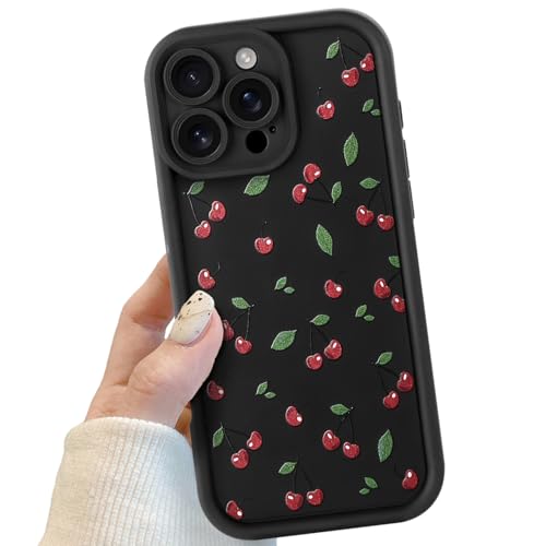 Handyhülle für iPhone 16 Pro Max Schwarz, Handyhülle mit Kirsche Muster Niedliches Hülle für Frauen Mädchen, Bumper Stoßfeste Schutzhülle für iPhone 16 Pro Max Handyhülle für iPhone 16 Pro Max Schwarz, Handyhülle mit Kirsche Muster Niedliches Hülle für Frauen Mädchen, Bumper Stoßfeste Schutzhülle für iPhone 16 Pro Max von POTOK