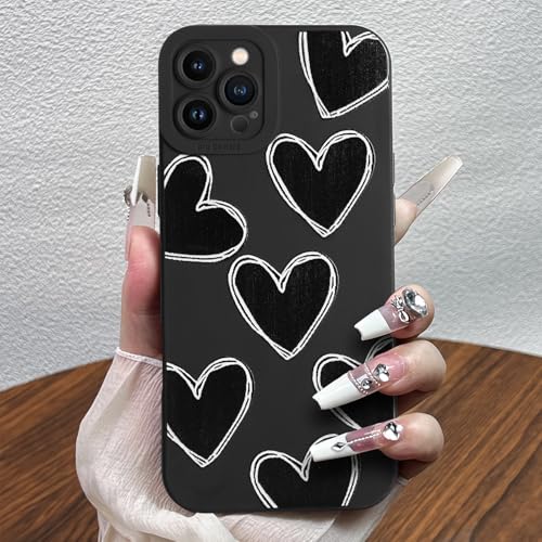 POTOK Handyhülle für iPhone 12 Pro Max Schwarz matt mit Kameraschutz, Niedlich Herz Silikon Hülle Design für Frauen Mädchen, Kratzfeste Schutzhülle für iPhone 12 Pro Max von POTOK