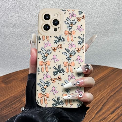 POTOK Handyhülle für iPhone 12 Pro Max Weiß, Bunte Schleifen Muster Niedliches Hülle für Frauen Mädchen, Aesthetic Bow Schutzhülle für iPhone 12 Pro Max von POTOK