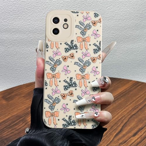 POTOK Handyhülle für iPhone 12 Weiß, Bunte Schleifen Muster Niedliches Hülle für Frauen Mädchen, Aesthetic Bow Schutzhülle für iPhone 12 von POTOK