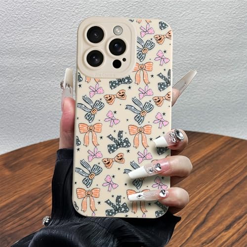 POTOK Handyhülle für iPhone 14 Pro Weiß, Bunte Schleifen Muster Niedliches Hülle für Frauen Mädchen, Aesthetic Bow Schutzhülle für iPhone 14 Pro von POTOK