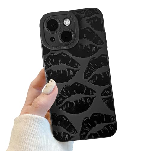 POTOK Handyhülle für iPhone 15 Schwarz matt mit Kameraschutz, Niedlich Lippe Schutzhülle Design für Frauen Mädchen, Kratzfeste Schutzhülle für iPhone 15 POTOK Handyhülle für iPhone 15 Schwarz matt mit Kameraschutz, Niedlich Lippe Schutzhülle Design für Frauen Mädchen, Kratzfeste Schutzhülle für iPhone 15 von POTOK