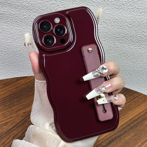 POTOK Hülle für iPhone 14 Pro Max Silikon, Wellenform Handyhülle für Mädchen, Aesthetic Cute Wavy Design Rote Hülle mit Rutschfestem Armband Ständer für iPhone 14 Pro Max von POTOK