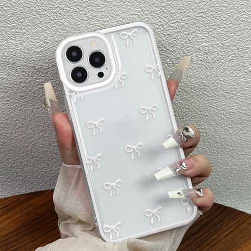 POTOK für iPhone 16 Pro Hülle mit Schleifen, Klar Transparente Elegante Weiß Schleifen Frauen Mädchen Aesthetic Handyhülle Schutzhülle für iPhone 16 Pro von POTOK