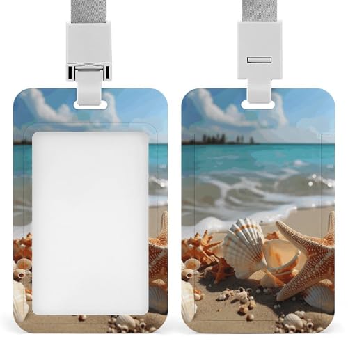 Ausweishalter mit Seestern am Strand, mit Umhängeband, vertikaler Kunststoff-Kartenschutz, langlebiger Ausweishalter für Lehrer, Krankenschwester, Beamte, Sicherheitspersonal Ausweishalter mit Seestern am Strand, mit Umhängeband, vertikaler Kunststoff-Kartenschutz, langlebiger Ausweishalter für Lehrer, Krankenschwester, Beamte, Sicherheitspersonal von POTSCBVW