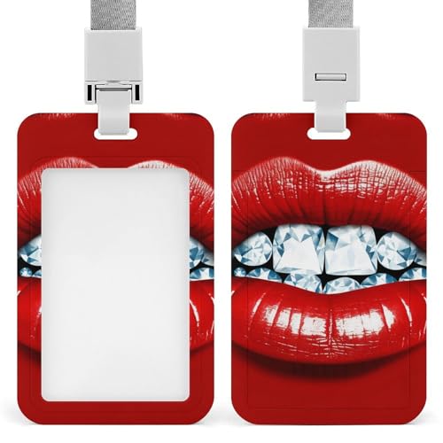 Ausweishalter mit rotem Lippen, mit Umhängeband, Kunststoff, vertikaler Kartenschutz, langlebiger Ausweishalter für Lehrer, Krankenschwester, Beamte, Sicherheitspersonal Ausweishalter mit rotem Lippen, mit Umhängeband, Kunststoff, vertikaler Kartenschutz, langlebiger Ausweishalter für Lehrer, Krankenschwester, Beamte, Sicherheitspersonal von POTSCBVW