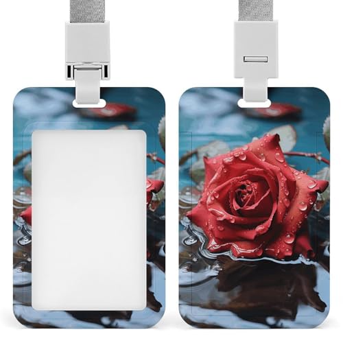 Ausweishalter mit roter Rose im Wasser, mit Umhängeband, vertikaler Kartenschutz, langlebiger Ausweishalter für Lehrer, Krankenschwester, Beamte, Sicherheitspersonal Ausweishalter mit roter Rose im Wasser, mit Umhängeband, vertikaler Kartenschutz, langlebiger Ausweishalter für Lehrer, Krankenschwester, Beamte, Sicherheitspersonal von POTSCBVW
