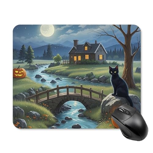 Full Moon Bridge schwarze Katze, quadratisches Gaming-Mauspad, ultradünn, glatte Oberfläche und rutschfeste Gummiunterseite, wasserdicht, bequem, Mauspad für Computer, Laptop, 20 x 25 cm Full Moon Bridge schwarze Katze, quadratisches Gaming-Mauspad, ultradünn, glatte Oberfläche und rutschfeste Gummiunterseite, wasserdicht, bequem, Mauspad für Computer, Laptop, 20 x 25 cm von POTSCBVW