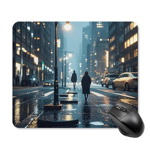 Quadratisches Gaming-Mauspad, Motiv: Stadt, regnerische Nacht, ultradünn, glatte Oberfläche und rutschfeste Gummiunterseite, wasserdicht, bequem, Mauspad für Computer, Laptop, 25 x 30 cm Quadratisches Gaming-Mauspad, Motiv: Stadt, regnerische Nacht, ultradünn, glatte Oberfläche und rutschfeste Gummiunterseite, wasserdicht, bequem, Mauspad für Computer, Laptop, 25 x 30 cm von POTSCBVW