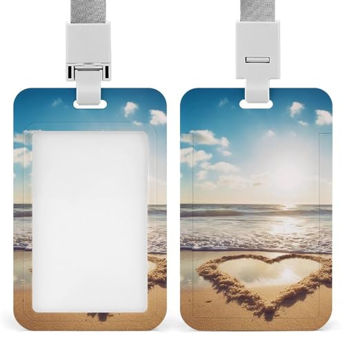 Romantischer Strand-Ausweishalter in Herzform, mit Umhängeband, vertikaler Kunststoff-Kartenschutz, langlebiger Ausweishalter für Lehrer, Krankenschwester, Beamte, Sicherheitspersonal Romantischer Strand-Ausweishalter in Herzform, mit Umhängeband, vertikaler Kunststoff-Kartenschutz, langlebiger Ausweishalter für Lehrer, Krankenschwester, Beamte, Sicherheitspersonal von POTSCBVW