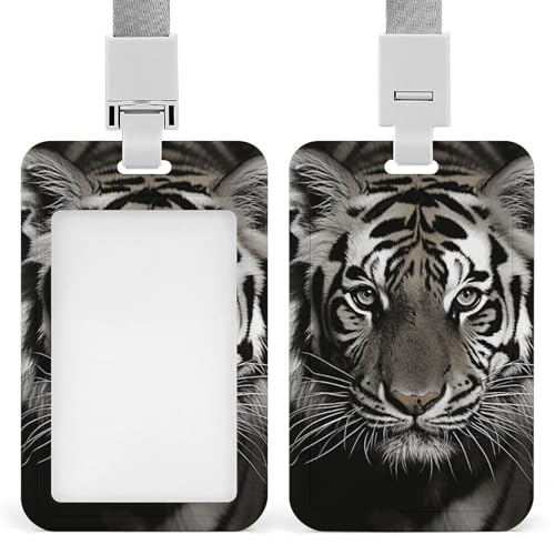 Schwarzer und weißer Tiger-Ausweishalter mit Umhängeband, vertikaler Kunststoff-Kartenschutz, langlebiger Ausweishalter für Lehrer, Krankenschwester, Beamte, Sicherheitspersonal Schwarzer und weißer Tiger-Ausweishalter mit Umhängeband, vertikaler Kunststoff-Kartenschutz, langlebiger Ausweishalter für Lehrer, Krankenschwester, Beamte, Sicherheitspersonal von POTSCBVW