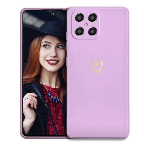 POUHYE Handyhülle für Honor X8 4G Hülle, Soft Silikon Case mit Herz, Kameraschutz und Bildschirmschutz, Ultra Dünn Stoßfest Anti-Rutsch Schutzhülle für Honor X8 4G Violett von POUHYE