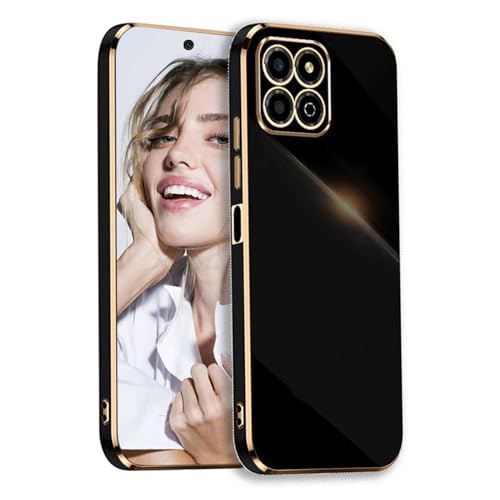 POUHYE Handyhülle für Honor X8a Hülle Original, Mädchen Galvanisierte Kameraschutz Weich TPU Silikon Schutzhülle Ultra Dünn Case Stoßfeste Hülle für Honor X8a Schwarz von POUHYE