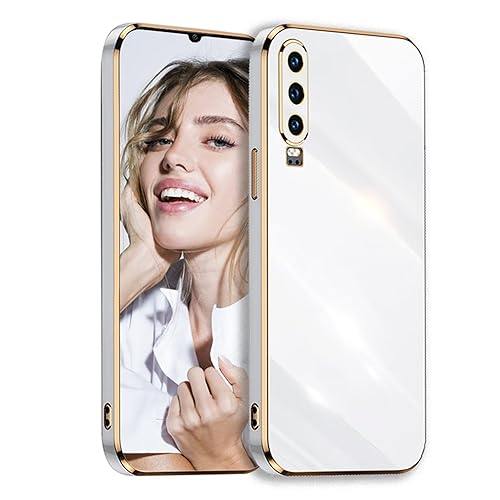 POUHYE Handyhülle für Huawei P30 Hülle Original, Mädchen Galvanisierte Kameraschutz Weich TPU Silikon Schutzhülle Ultra Dünn Case Stoßfeste Hülle für Huawei P30 Weiß von POUHYE