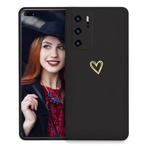 POUHYE Handyhülle für Huawei P40 Hülle, Soft Silikon Case mit Herz, Kameraschutz und Bildschirmschutz, Ultra Dünn Stoßfest Anti-Rutsch Schutzhülle für Huawei P40 Schwarz von POUHYE