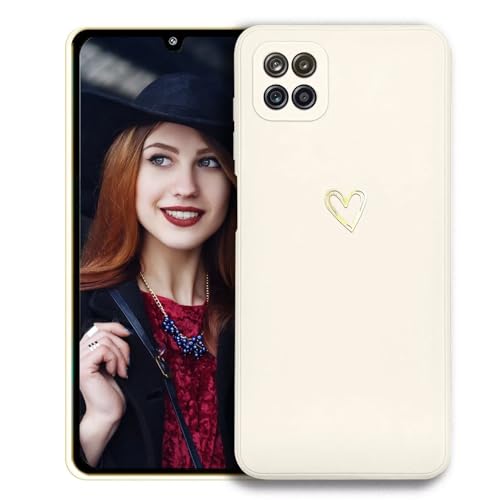 POUHYE Handyhülle für Samsung Galaxy A22 5G Hülle, Soft Silikon Case mit Herz, Kameraschutz und Bildschirmschutz, Ultra Dünn Stoßfest Anti-Rutsch Schutzhülle für Samsung Galaxy A22 5G Weiß von POUHYE