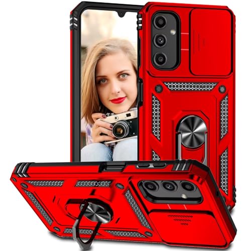 POUHYE Handyhülle für Samsung Galaxy A25 5G Hülle, [ Slide Camera] Hybrid Militärqualität Stoßfest Bumper Outdoor Handyhülle mit 360° Drehbarer Metall Ring Ständer Schutzhülle Case Rot von POUHYE