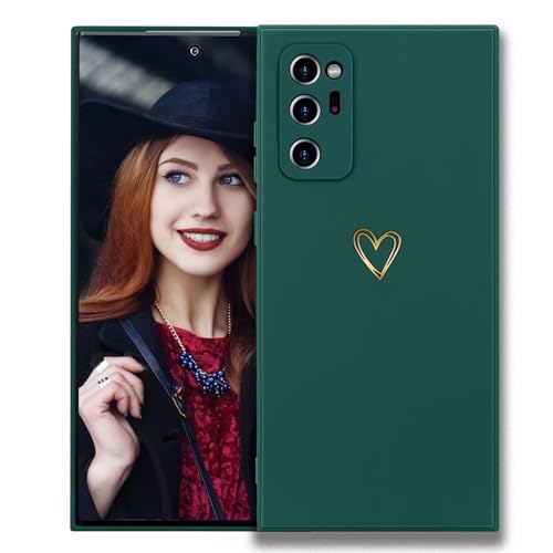 POUHYE Handyhülle für Samsung Galaxy Note 20 Ultra Hülle, Soft Silikon Case mit Herz, Kameraschutz und Bildschirmschutz,Ultra Dünn Stoßfest Anti-Rutsch Schutzhülle für Samsung Note 20 Ultra Dunkelgrün von POUHYE