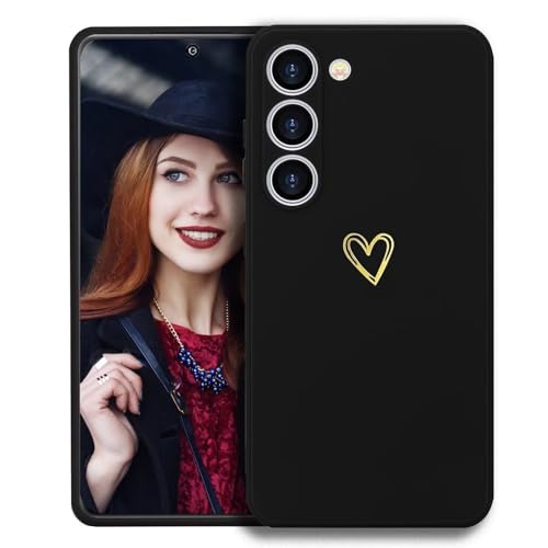 POUHYE Handyhülle für Samsung Galaxy S23 5G Hülle, Soft Silikon Case mit Herz, Kameraschutz und Bildschirmschutz, Ultra Dünn Stoßfest Anti-Rutsch Schutzhülle für Samsung Galaxy S23 5G Schwarz von POUHYE