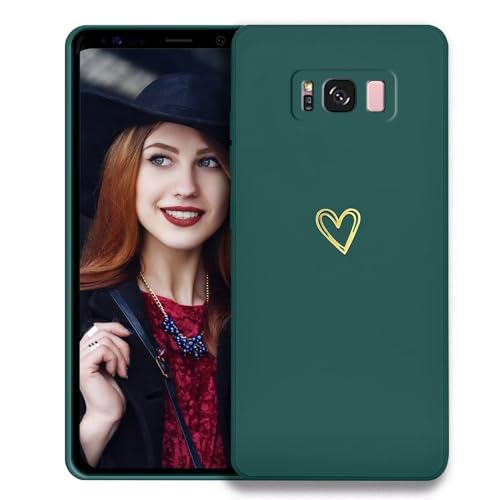 POUHYE Handyhülle für Samsung Galaxy S8 Hülle, Soft Silikon Case mit Herz, Kameraschutz und Bildschirmschutz, Ultra Dünn Stoßfest Anti-Rutsch Schutzhülle für Samsung Galaxy S8 Dunkelgrün von POUHYE