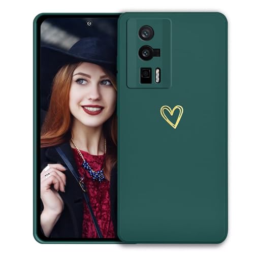 POUHYE Handyhülle für Xiaomi Poco F5 Pro 5G Hülle, Soft Silikon Case mit Herz, Kameraschutz und Bildschirmschutz, Ultra Dünn Stoßfest Anti-Rutsch Schutzhülle für Xiaomi Poco F5 Pro 5G Dunkelgrün von POUHYE