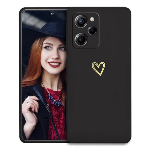 POUHYE Handyhülle für Xiaomi Poco X5 Pro 5G Hülle, Soft Silikon Case mit Herz, Kameraschutz und Bildschirmschutz, Ultra Dünn Stoßfest Anti-Rutsch Schutzhülle für Xiaomi Poco X5 Pro 5G Schwarz von POUHYE