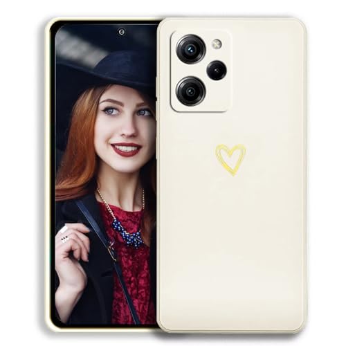 POUHYE Handyhülle für Xiaomi Poco X5 Pro 5G Hülle, Soft Silikon Case mit Herz, Kameraschutz und Bildschirmschutz, Ultra Dünn Stoßfest Anti-Rutsch Schutzhülle für Xiaomi Poco X5 Pro 5G Weiß von POUHYE