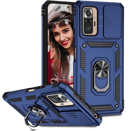 POUHYE Handyhülle für Xiaomi Redmi Note 10 Pro Hülle, [ Slide Camera] Hybrid Militärqualität Stoßfest Bumper Outdoor Handyhülle mit 360° Drehbarer Metall Ring Ständer Schutzhülle Case Blau von POUHYE