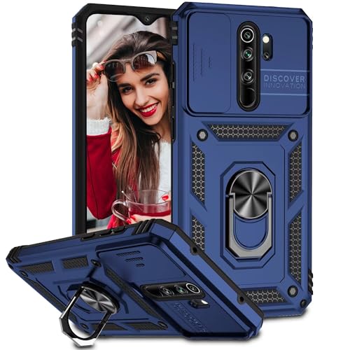 POUHYE Handyhülle für Xiaomi Redmi Note 8 Pro Hülle, [Slide Camera] Hybrid Militärqualität Stoßfest Bumper Outdoor Handyhülle mit 360° Drehbarer Metall Ring Ständer Schutzhülle Case Blau von POUHYE