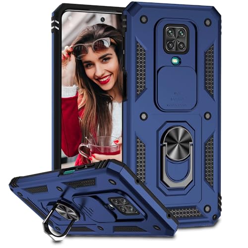 POUHYE Handyhülle für Xiaomi Redmi Note 9S / 9 Pro / 9 Pro Max Hülle, [Slide Camera] Militärqualität Stoßfest Bumper Outdoor Handyhülle mit 360° Drehbarer Metall Ring Ständer Schutzhülle Case Blau von POUHYE