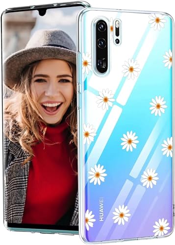 POUHYE Hülle für Huawei P30 Pro Handyhülle, Klare Flexible Silikon Stoßfest Cover, 1,5 mm Dicke Stoßdämpfung Huawei P30 Pro Schutzhülle [Nicht-Vergilbung] [Anti Slip] [Anti Scratch] Chrysantheme von POUHYE