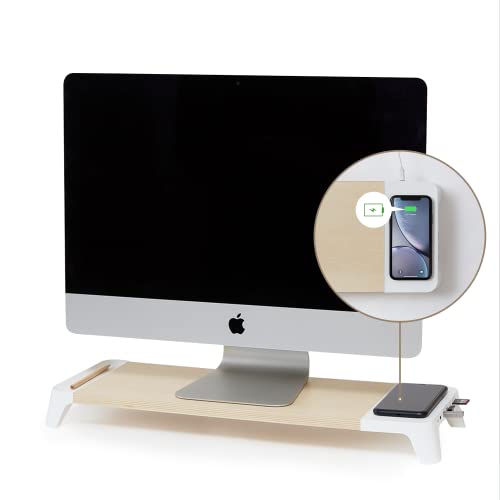 POUT EYES8-3-in-1 Wooden Monitor Stand hub with Fast Wireless Charging pad White POUT EYES8-3-in-1 Wooden Monitor Stand hub with Fast Wireless Charging pad White von POUT